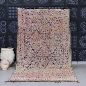 Vintage Moroccan Rug 6.5 ft x 11.3 ft | Wool Carpet | Handwoven Berber Tribal Diamond Pattern | Boho Rug 6x11 | Ready to Ship