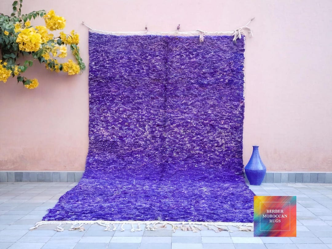 Purple Beni Ourain Rug: Custom Colors Moroccan Handmade Wool Carpet - Etsy