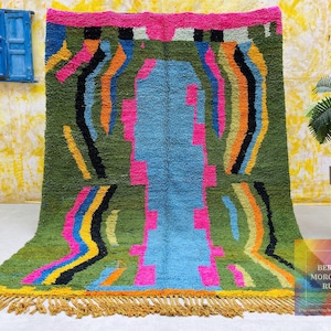 Moroccan rug green - berber rug - custom moroccan rug - beni ourain rug - handmade rug - plain wool rug - green rug - custom made rug