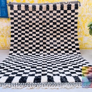 Large black and white checkered rug, Moroccan Berber checkered rug, Checkered area rug, Checkerboard Rug, beniourain rug, Soft Colored Rug