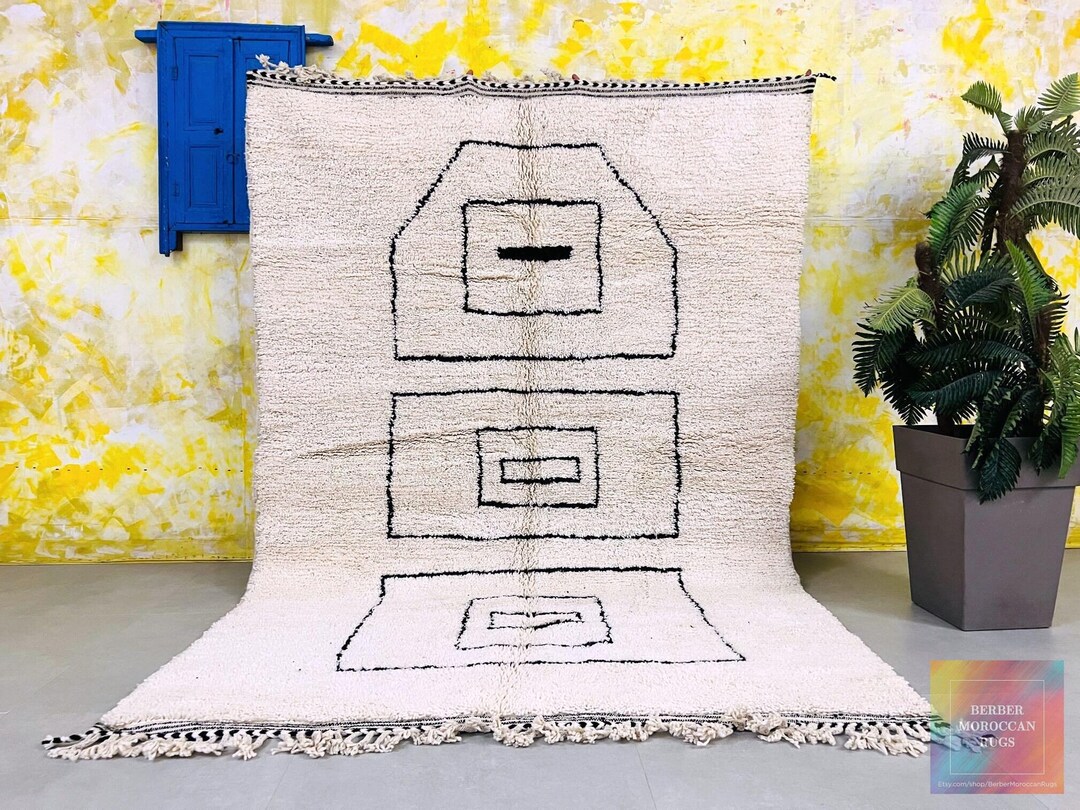 Minimalist Moroccan Beni Ourain Rug - Handwoven Wool Berber Carpet ...