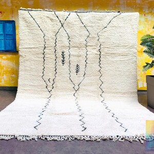 Beni Ourain Rug Handmade | Large White Moroccan Berber Carpet | Diamond Pattern Wool Area Rug Living Room