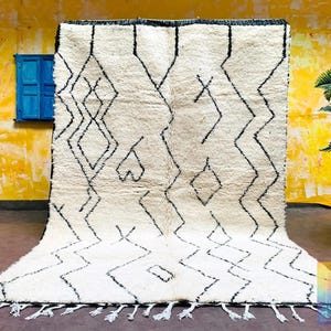 Beni Ourain Rug | Handmade Moroccan Berber Carpet | White Wool Area Rug | Boho Living Room Decor