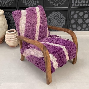 Handmade Moroccan Armchair - Luxurious Purple Striped Wool Upholstery