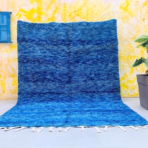 Deep Blue Moroccan Wool Rug - Handwoven Berber Carpet - Luxurious Minimalist Design - Shag rug - moroccan rug - beni rug - berber rug