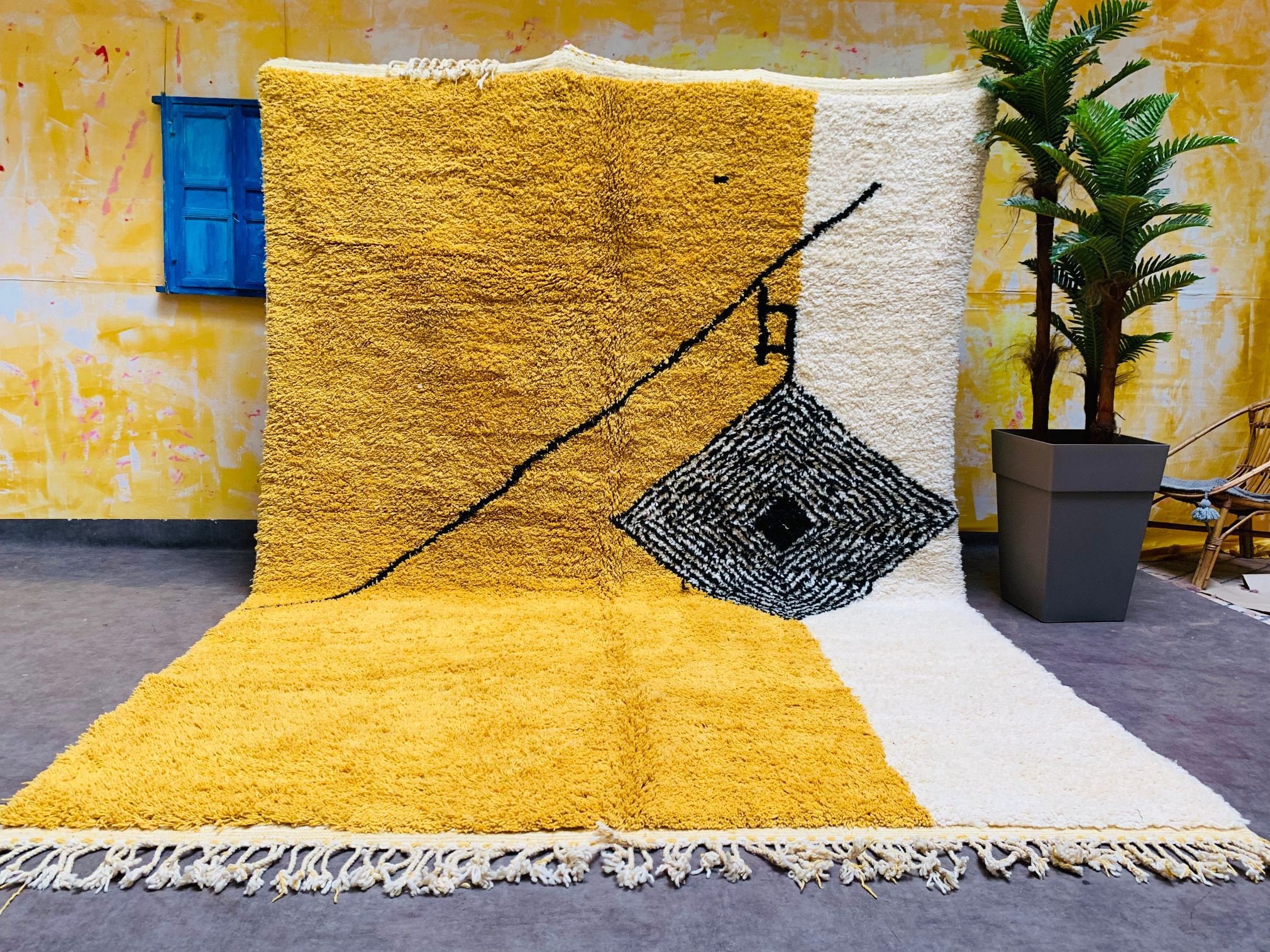 Yellow Moroccan Rugs - Handmade Beni Ourain Style - Berber Area
