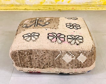 Morocco Kilim Pouf, Outdoor Furniture Pouf, Vintage Moroccan Ottoman, Outdoor Chair Pouf, Yoga Meditation Poof, Outdoor Beige Kilim Poufs