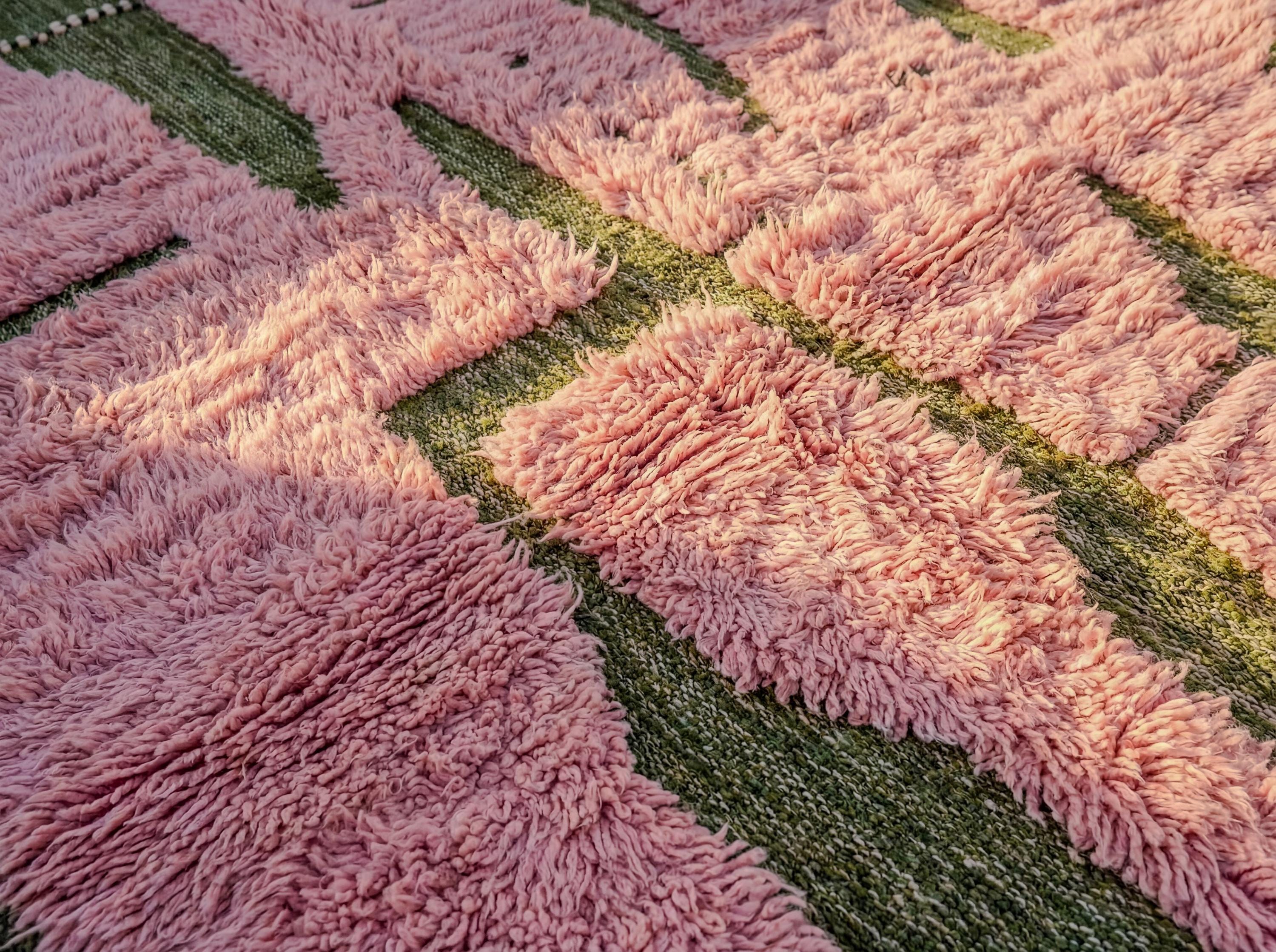 Green & Pink Bohemian Rug – Handmade Moroccan Wool Area Rug, Modern ...