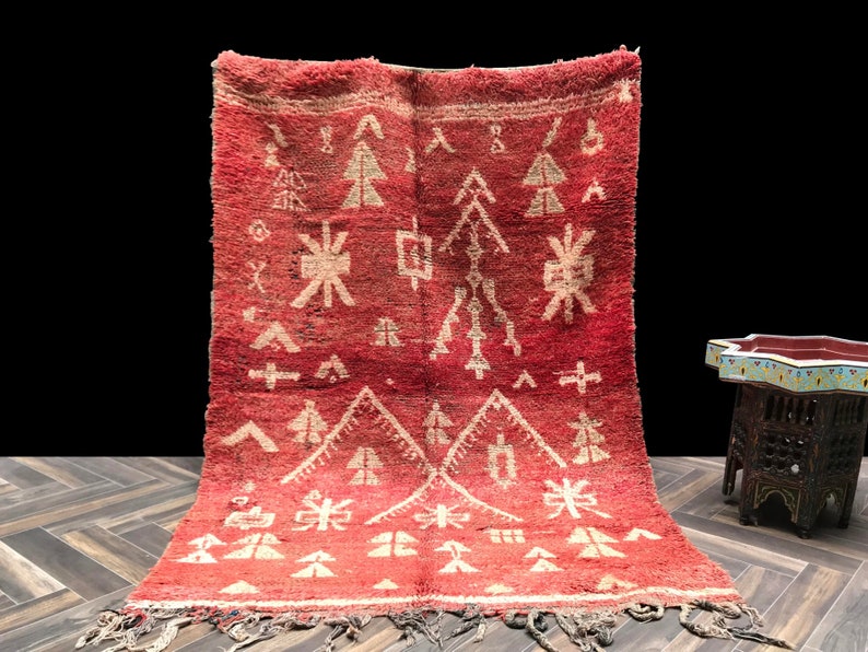 Vintage Moroccan Wool Rug Area 5x8 Antique Morocco Carpet Ethnic Old Berber Boho Handmade North African Boujad