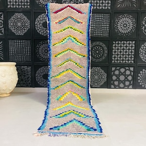 Handwoven Moroccan Azilal Runner 2.4 Ft x 8.7 Ft - Unique Berber Wool Rug 2x8