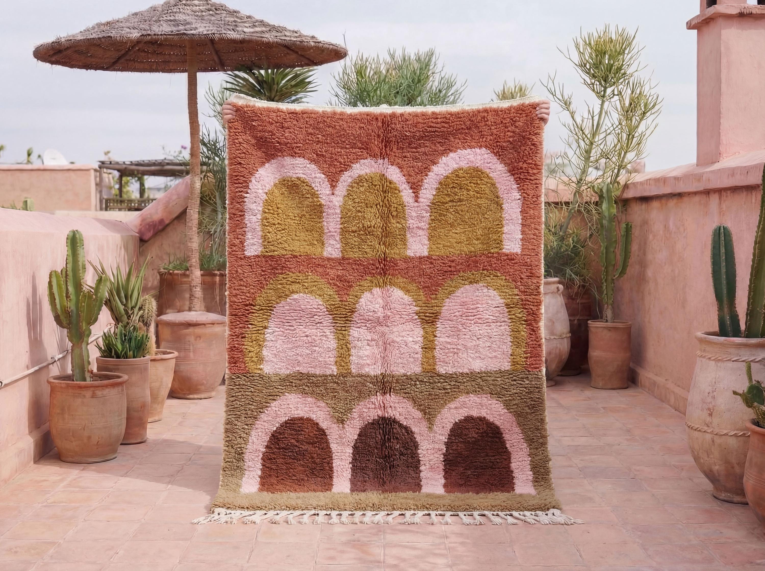 Terracotta Arch Moroccan Rug – Handmade Wool Berber Area Rug With