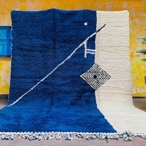 Blue Moroccan Rugs - Handmade Beni Ourain Style - berber area rug - Large authentic Moroccan rug - Teppich marokko