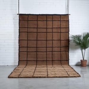 Moroccan grid rug - Handmade berber rug - Custom area rug - Beni ourain rug brown - Living room rug - Moroccan rug - Brown rug wool