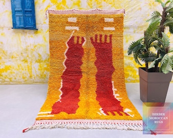 Beni ourain rug 5.1 FT x 8.5 FT- Moroccan Flame unique abstract carpet 5x8