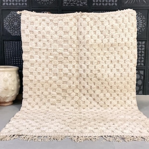 Handmade Moroccan Wool Rug - Textured Checkered Beni Ourain Carpet - Authentic Moroccan rug - Berber carpet - Genuine Wool rug - Area rug