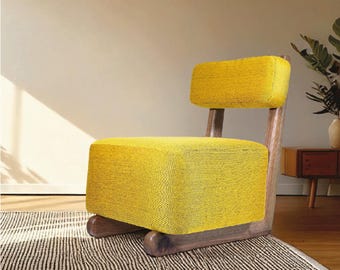 Sedia moderna minimalista - Rivestimento dorato con struttura in legno di noce - Sedia decorativa di metà secolo per interni accoglienti