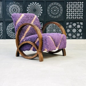 Purple Moroccan Kilim Rug Armchair, Mid century armchair, Retro lounge chair, relax vintage modern chair