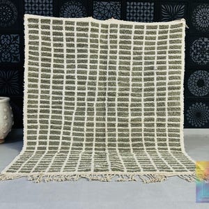 Custom Moroccan rug, Green Beni Ourain Rug, Berber carpet, Genuine Wool Rug, Handmade Beni ourain Area rug