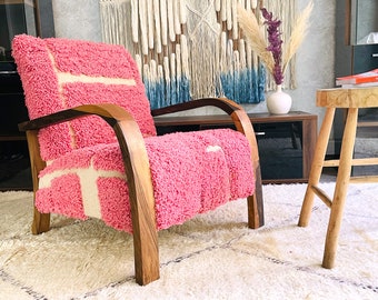 Mid century armchair, Retro lounge chair, modern chair, relax vintage style chair, Handmade wood chair, Moroccan Wood Armchair Gift