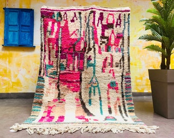 Wool rug 4x6 Unique loom rug, Pink rug, Berber Moroccan vintage rug