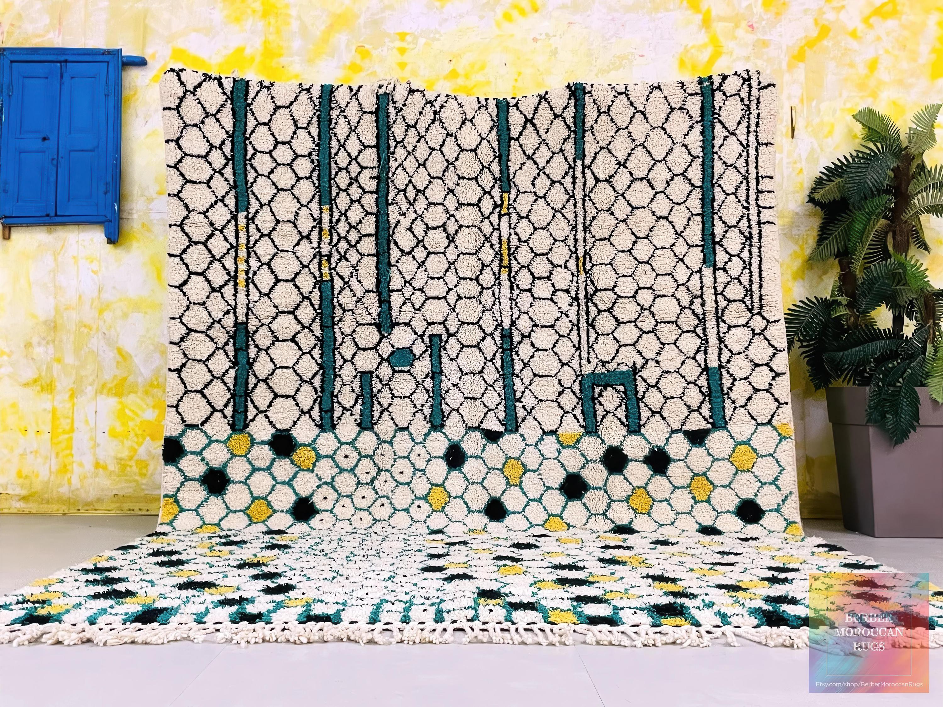 抽象的なラグ、大きなカラフルなアジラルラグ、手織りのモロッコ