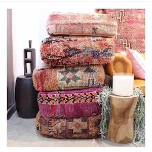 Moroccan Kilim Pouf, Floor Pouf, Vintage Moroccan Ottoman, BeniOurain Square Pouf, Meditation Cushion, Outdoor Red Kilim Pillow Cover