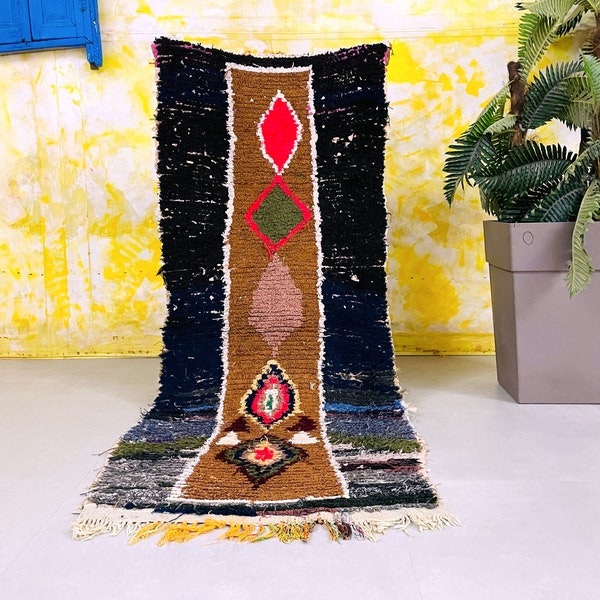 Moroccan Boucherouite rug 2.5 Ft x 6.5 Ft, moroccan rug, Colorful vintage boucherouite Rug, beautiful Berber rug, handmade rug, boho rug 2x6