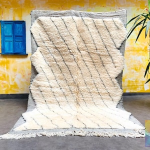 Beni ourain rug- Authentic Moroccan Rug- Custom Beni Ourain rug- Beni Rug- Large Moroccan Rug- White& Black Rug- Custom rug