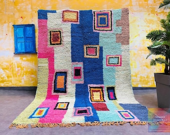 Colorful Moroccan Rug | Handmade Berber Carpet | Modern Living Room Decor | Vibrant Geometric Area Rug