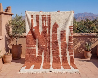 Terracotta Moroccan Rug – Handmade Ivory Wool Berber Rug with Abstract Pattern