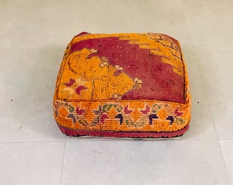 Handmade Moroccan Kilim Pouf, Vintage Floor Cushion with Kilim Fabric, Boho Chic Moroccan Ottoman