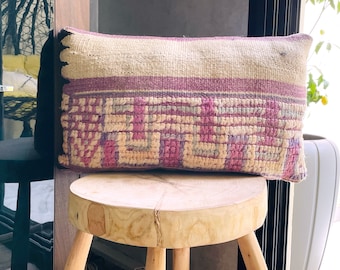 Moroccan vintage lumbar pillow, boho wool rug tribal throw pillow cover, Boujaad berber cushions
