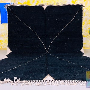 Moroccan rug black - Handmade Berber rug - Custom area rug - wool rug - Beni ourain rug - Living room rug - Moroccan shag rug Contemporary