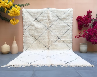 Custom color Diamond Beni Ourain Rug, Cream Handwoven Wool, Living Room Decor