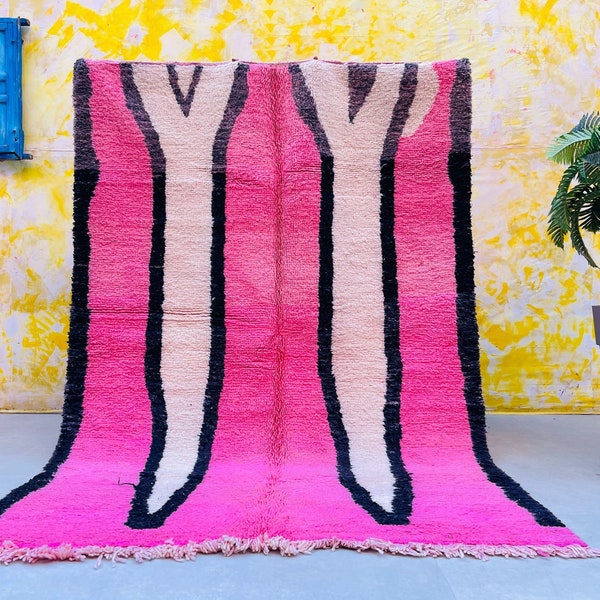 Pink Beni ourain Rug 5.4 FT x 7.8 FT, Moroccan area rug 5x8, Colorful Azilal carpet