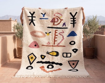 Kids Room Natural Wool Rug - Cream Abstract Moroccan Design