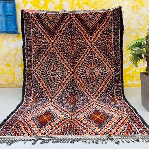 Vintage Moroccan Rug 6.7 ft x 9.9 ft – Tribal Geometric Carpet – Handwoven Berber Heritage with Burgundy Tones - Authentic Boujaad Rug 6x10
