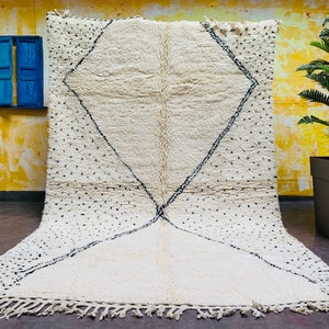 Beni Ourain Rug | Handmade Moroccan Wool Carpet | Minimalist Diamond Pattern | Neutral Living Room Decor
