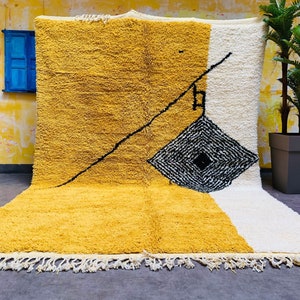Yellow Moroccan Rugs - Handmade Beni Ourain Style - berber area rug - Large authentic Moroccan rug - Teppich marokko