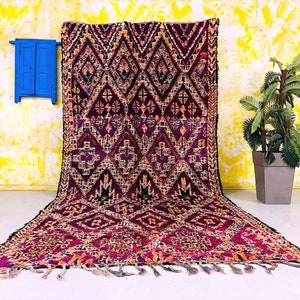 Vintage Moroccan area rug 7x14 - Beni Mguild rug - Moroccan rug - hand knotted rug - purple rug -  Berber rug - Abstract Moroccan Rug