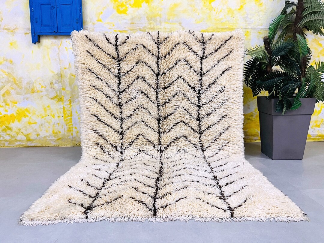 Antique Moroccan Rug 5.1 Ft X 7.4 Ft Area Rug Vintage Morocco Carpet 5x7 Beni Ourain Rug Ethnic