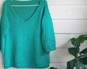 V-Neck Sweater Knitting Pattern: Bulky Knit, XS-5X (PDF Pattern)