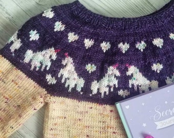 Unicorn Sweater Knitting Pattern: Colorwork Yoke, Sizes 2T-8 (PDF Pattern)