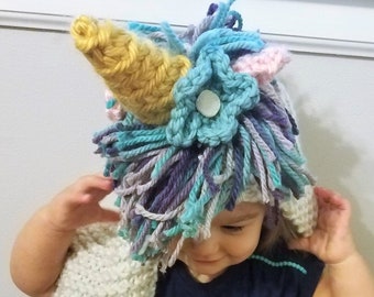 Rainbow Unicorn Hooded Scarf Knitting Pattern with Mittens (PDF Pattern)