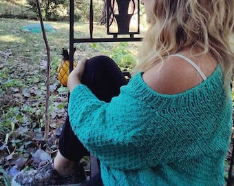 V-Neck Knit Sweater Pattern: Women's Off-the-Shoulder Top (XS-5X)
