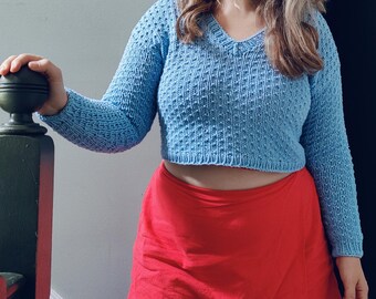 Cropped Knit Sweater Pattern: Easy Pullover, Inclusive Sizing (PDF Pattern)