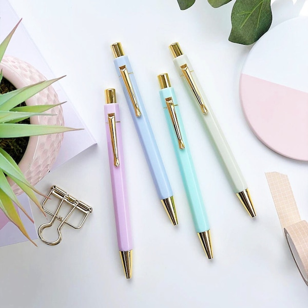 Pastel & Gold Pen Stationery Set, Hexagonal Ballpoint Pens, Desk Accessories for Home Office