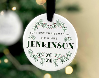 Personalised First Christmas Married Bauble: 2025 Tree Decoration for newlywed Mr & Mrs