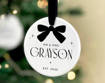 Personalised Mr & Mrs Bauble: Married in 2025 Custom Christmas Decoration