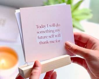 Positive Affirmations Daily Quote Cards with Stand, Affirmation Card Pack, Inspirational Prints, Vision Board Quotes, Office Desk Accessory